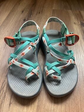 Teal and Coral Strappy Chaco Hiking Sandals
